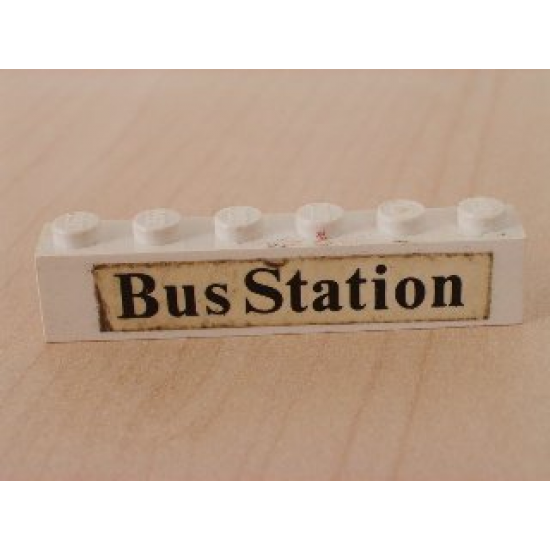 Brick 1 x 6 with Black 'Bus Station' Text Pattern (Sticker) - Set 379