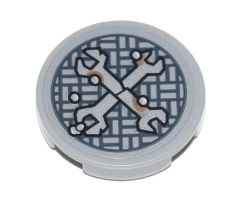Tile, Round 2 x 2 with Bottom Stud Holder with Silver Crossed Wrenches over Metal Mesh with Rivets Pattern (Sticker) - Set 70840