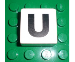 Duplo, Tile 2 x 2 x 1 with Black Capital Letter U Pattern