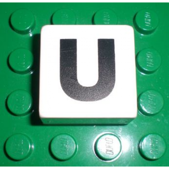 Duplo, Tile 2 x 2 x 1 with Black Capital Letter U Pattern