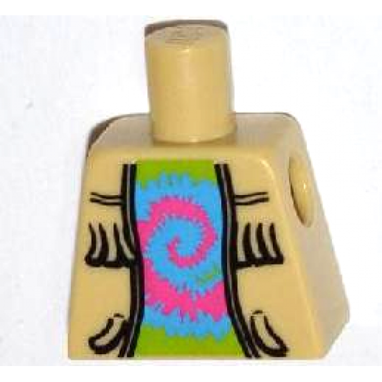 Torso Vest with Fringe over Lime Top with Pink and Blue Swirl Pattern