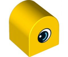 Duplo, Brick 2 x 2 x 2 Curved Top with Eye with White and Medium Azure on Both Sides Pattern