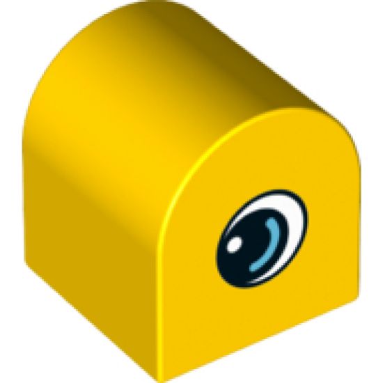 Duplo, Brick 2 x 2 x 2 Curved Top with Eye with White and Medium Azure on Both Sides Pattern