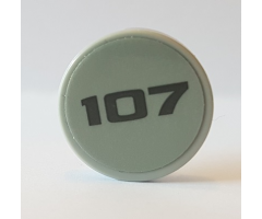Tile, Round 2 x 2 with Bottom Stud Holder with Dark Bluish Gray '107' on Light Bluish Gray Background Pattern (Sticker) - Set 10269