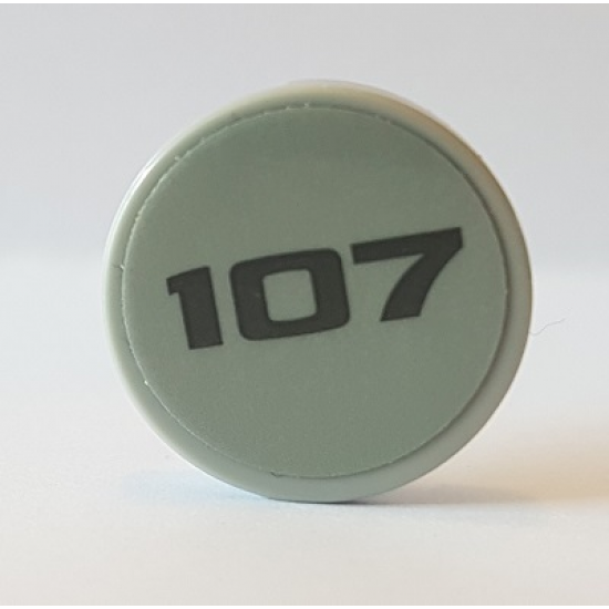 Tile, Round 2 x 2 with Bottom Stud Holder with Dark Bluish Gray '107' on Light Bluish Gray Background Pattern (Sticker) - Set 10269