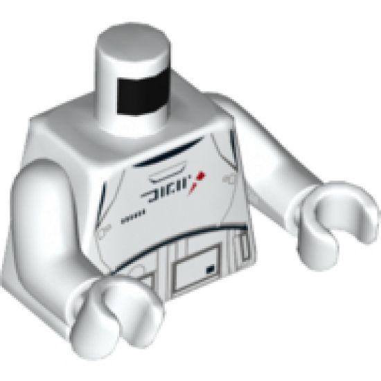 Torso SW Armor Treadspeeder Driver with Black Alien Characters and Red Markings Pattern / White Arms / White Hands
