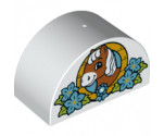 Duplo, Brick 2 x 4 x 2 Curved Top with Horse Head in Flowers Pattern