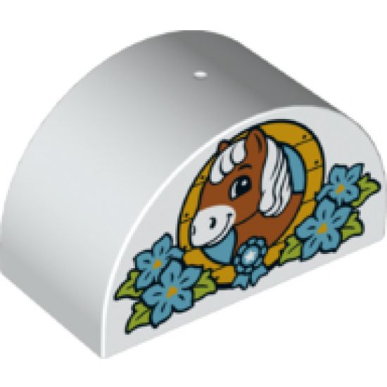 Duplo, Brick 2 x 4 x 2 Curved Top with Horse Head in Flowers Pattern