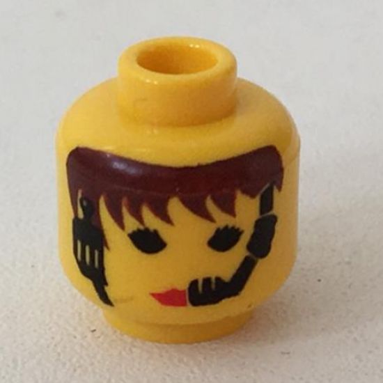 Minifigure, Head Female with Red Lips and Headset Pattern - Blocked Open Stud