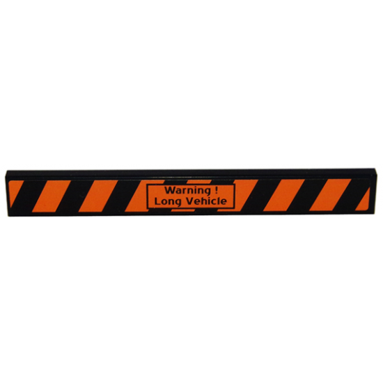 Tile 1 x 8 with 'Warning ! Long Vehicle' and Black and Orange Danger Stripes Pattern (Sticker) - Set 8147