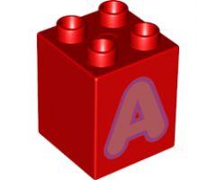 Duplo, Brick 2 x 2 x 2 with Letter A Coral Pattern