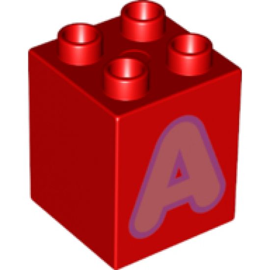 Duplo, Brick 2 x 2 x 2 with Letter A Coral Pattern