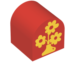 Duplo, Brick 2 x 2 x 2 Curved Top with Vase and Three Flowers Pattern