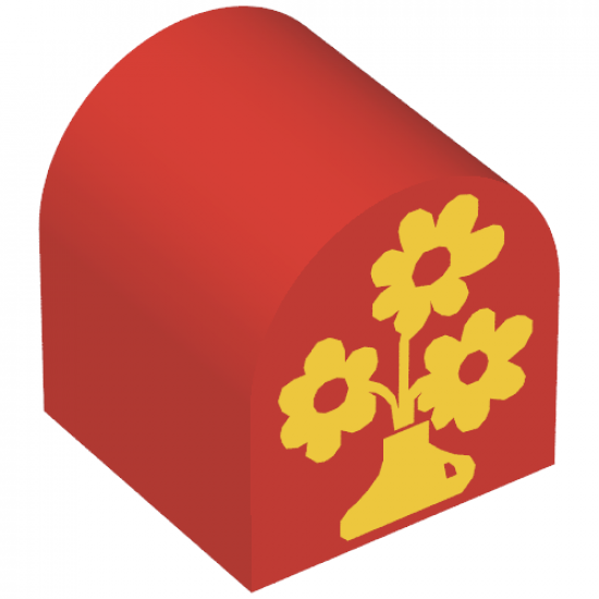 Duplo, Brick 2 x 2 x 2 Curved Top with Vase and Three Flowers Pattern