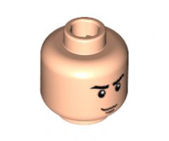 Minifigure, Head Male Stern Eyebrows, White Pupils and Chin Dimple Pattern - Blocked Open Stud
