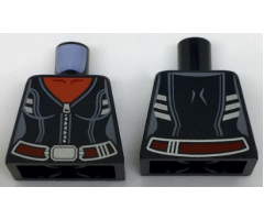Torso Female Top with Red Neck, Silver Zipper and Trim and Dark Red Belt Pattern