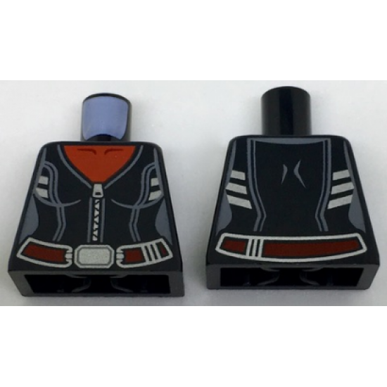 Torso Female Top with Red Neck, Silver Zipper and Trim and Dark Red Belt Pattern