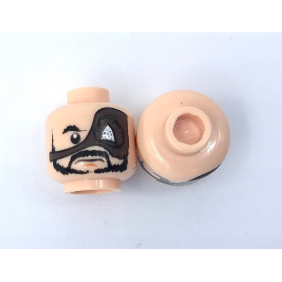Minifigure, Head Beard, Moustache, Large Eyepatch, Determined Expression Pattern - Hollow Stud
