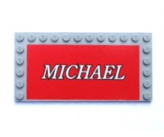 Tile, Modified 6 x 12 with Studs on Edges with White 'MICHAEL' on Red Background Pattern (Sticker) - Set 8144-1