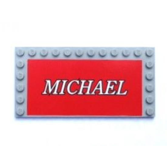 Tile, Modified 6 x 12 with Studs on Edges with White 'MICHAEL' on Red Background Pattern (Sticker) - Set 8144-1