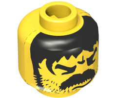 Minifigure, Head Moustache Thick Angry and Long Hair and Stubble Pattern - Blocked Open Stud
