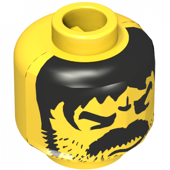 Minifigure, Head Moustache Thick Angry and Long Hair and Stubble Pattern - Blocked Open Stud