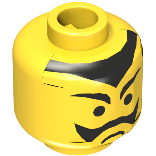 Minifigure, Head Moustache Frown and Pointed Eyebrows and Hairline Pattern - Blocked Open Stud