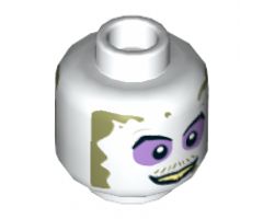 Minifigure, Head Dual Sided Purple Eye Shadow, Dirt Around Face, Smile / Angry Pattern (Beetlejuice) - Hollow Stud