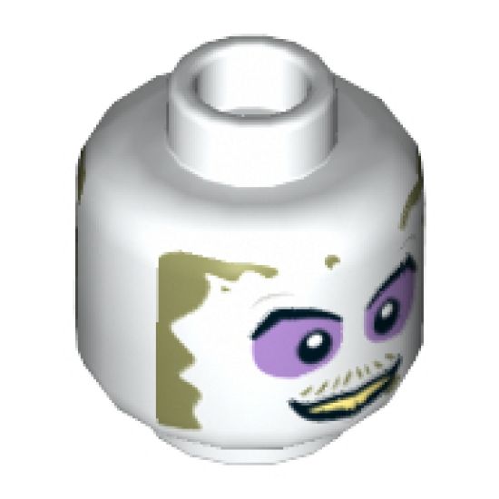 Minifigure, Head Dual Sided Purple Eye Shadow, Dirt Around Face, Smile / Angry Pattern (Beetlejuice) - Hollow Stud