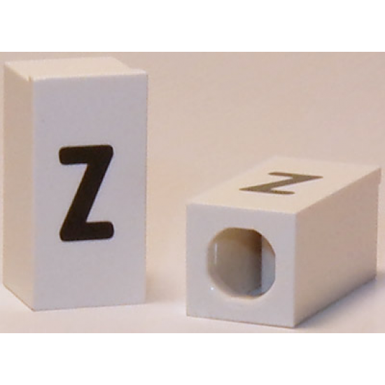 Tile, Modified 1 x 2 x 5/6 with Stud Hole in End and Black 'z' Lower Case Pattern