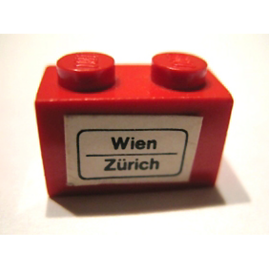 Brick 1 x 2 with 'Wien - Zürich' (Zurich) Pattern (Sticker) - Set 164