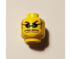 Minifigure, Head Glasses Small with Green Eyes, Stubble, Thin Wide Moustache over Mouth Line Pattern - Blocked Open Stud