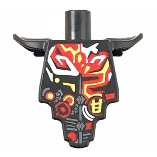 Torso, Modified Short with Smooth Armor Breastplate with Shoulder Pads and Red, Yellow and White Tribal Pattern