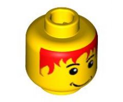 Minifigure, Head Male Messy Red Hair, Smile, White Pupils Pattern - Blocked Open Stud
