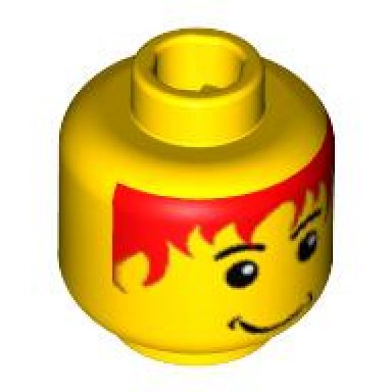 Minifigure, Head Male Messy Red Hair, Smile, White Pupils Pattern - Blocked Open Stud