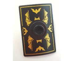 Minifigure, Shield Rectangular Curved with Stud with Gold Bat Wings and Batman Logo Pattern