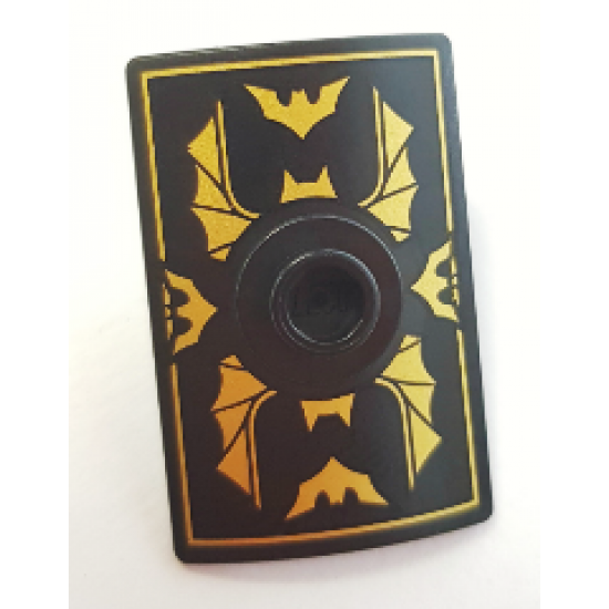Minifigure, Shield Rectangular Curved with Stud with Gold Bat Wings and Batman Logo Pattern