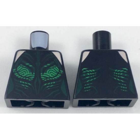Torso Female Outline with Catsuit with Dark Green Contour Lines and Green Swirly Pattern