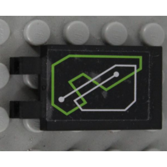 Tile, Modified 2 x 3 with 2 Clips with Lime and Silver Exo-Force Circuitry Pattern (Sticker) - Set 7713