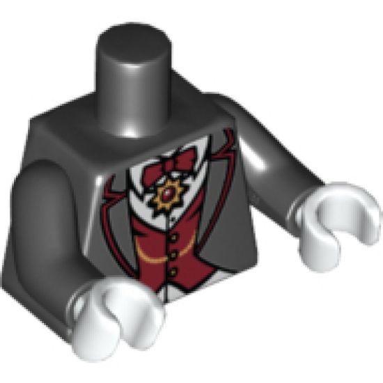 Torso Suit with Dark Red Vest and Bow Tie, Gold Chain and Medallion Pattern (Vampire) / Black Arms / White Hands