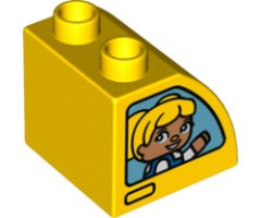 Duplo, Brick 2 x 2 x 1 1/2 with Curved Top with Boy with Blue Cap on One Side and Blond Girl on Other Side Pattern