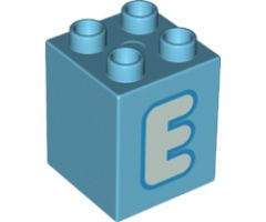 Duplo, Brick 2 x 2 x 2 with Letter E Light Aqua Pattern