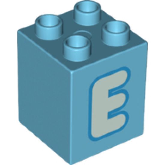 Duplo, Brick 2 x 2 x 2 with Letter E Light Aqua Pattern