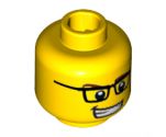 Minifigure, Head Glasses Rectangular, Brown Eyebrows, Open Mouth Smile with Teeth, White Pupils Pattern - Hollow Stud
