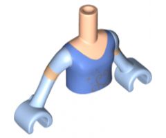 Mini Doll, Torso Friends Girl Medium Blue Top with Stars, Scrolls Pattern, Light Nougat Arms with Hands with Bright Light Blue Short Sleeves and Gloves