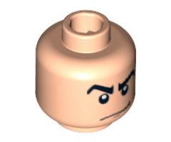 Minifigure, Head Male Angry Black Eyebrows, White Pupils, Smirk Pattern (SR Gray Ghost) - Blocked Open Stud