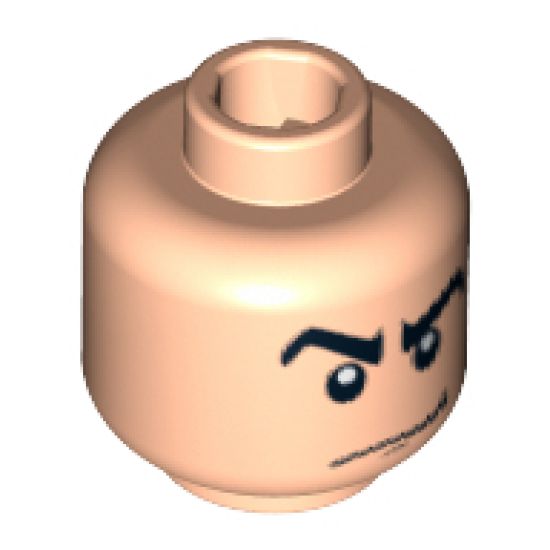 Minifigure, Head Male Angry Black Eyebrows, White Pupils, Smirk Pattern (SR Gray Ghost) - Blocked Open Stud