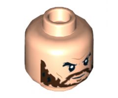 Minifigure, Head Dual Sided Black Eyebrows, Reddish Brown Beard, Neutral / Angry with White Eyes Pattern - Hollow Stud