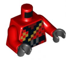 Torso Pixelated Ninjago Robe, Black Hem, Belt and Gold Trim Pattern / Red Arms / Black Hands