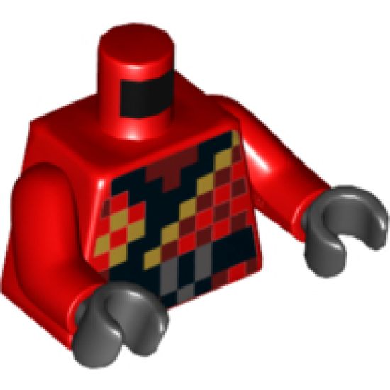 Torso Pixelated Ninjago Robe, Black Hem, Belt and Gold Trim Pattern / Red Arms / Black Hands